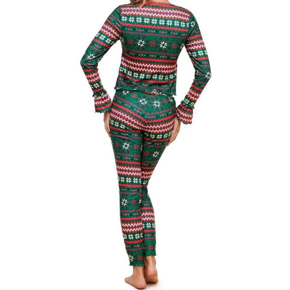 Adore Me Womens L Pajama PJ Sleepwear Christmas Snow Flakes Hearts Fair Isle NWT - Picture 2 of 10
